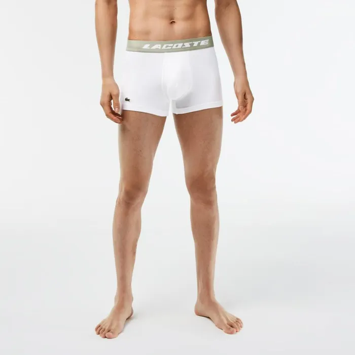 Underwear and Socks Men Lacoste Mens 3Pack Contrast Waist Trunks Khaki Green Grey Chine White Gc9