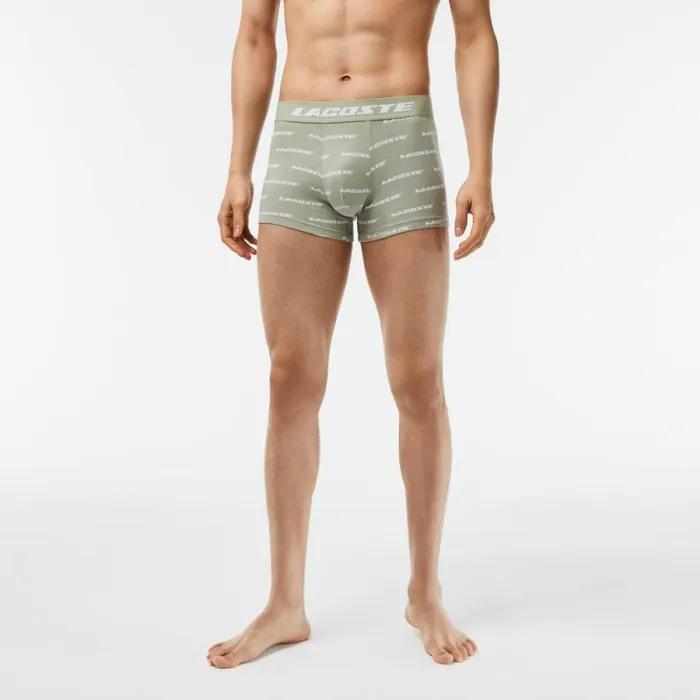 Underwear and Socks Men Lacoste Mens 3Pack Contrast Waist Trunks Khaki Green Grey Chine White Gc9