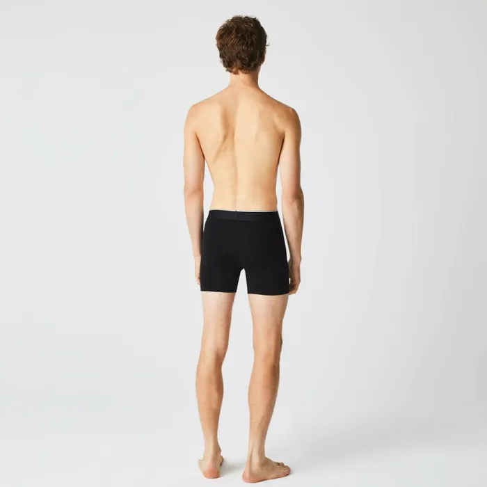 Underwear and Socks Men Lacoste Mens Branded Waist Long Stretch Cotton Boxer Brief 3Pack Black Grey Chine Vdp