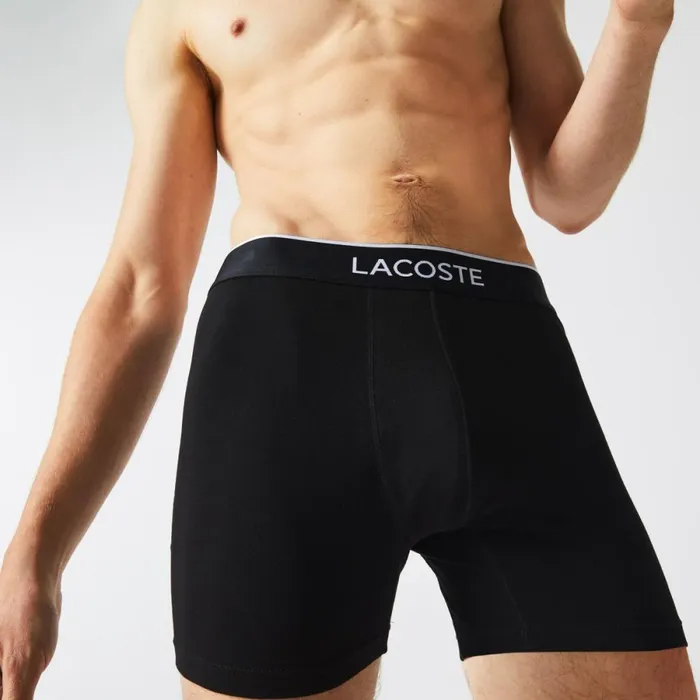 Underwear and Socks Men Lacoste Mens Branded Waist Long Stretch Cotton Boxer Brief 3Pack Black Grey Chine Vdp