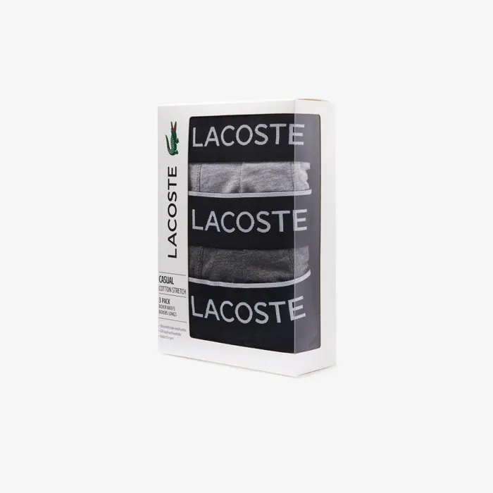 Underwear and Socks Men Lacoste Mens Branded Waist Long Stretch Cotton Boxer Brief 3Pack Black Grey Chine Vdp