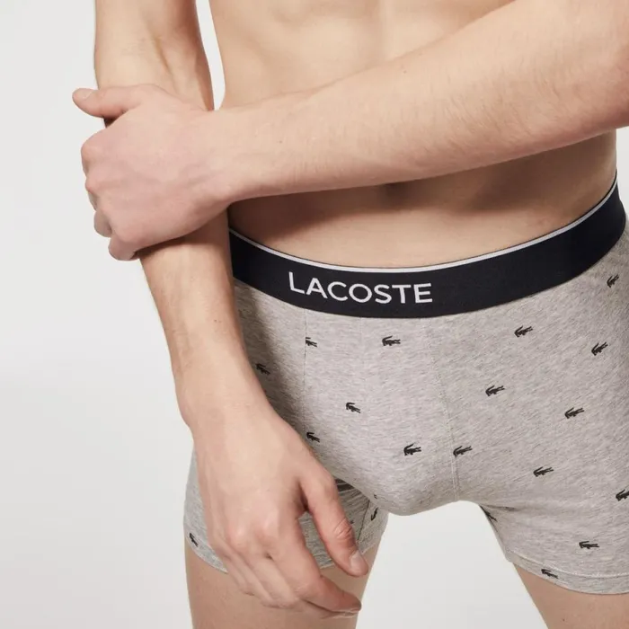 Underwear and Socks Men Lacoste Mens Branded Waist Long Stretch Cotton Boxer Brief 3Pack Black Grey Chine Vdp