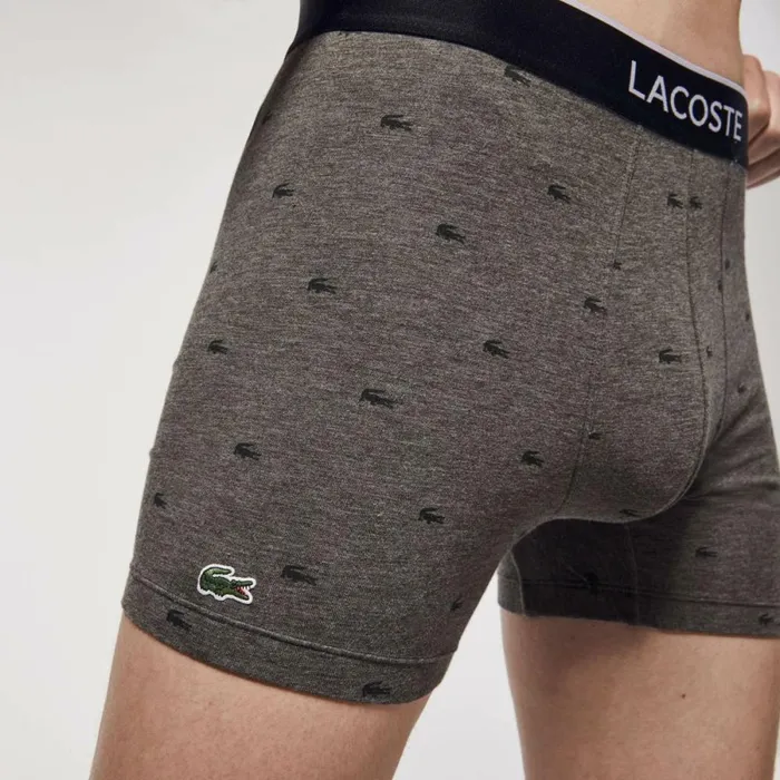 Underwear and Socks Men Lacoste Mens Branded Waist Long Stretch Cotton Boxer Brief 3Pack Black Grey Chine Vdp