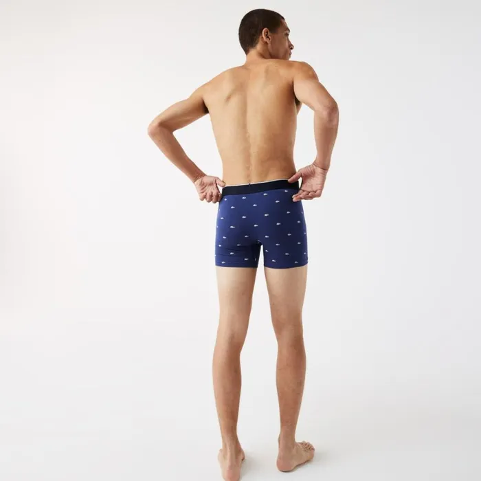 Underwear and Socks Men Lacoste Mens Branded Waist Long Stretch Cotton Boxer Brief 3Pack Navy Blue Grey Chine Red W3t