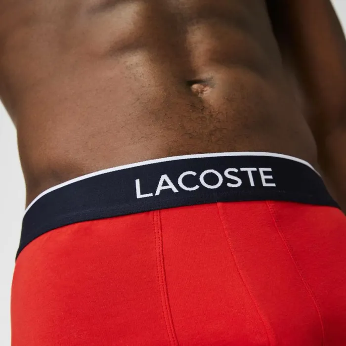 Underwear and Socks Men Lacoste Mens Branded Waist Long Stretch Cotton Boxer Brief 3Pack Navy Blue Grey Chine Red W3t