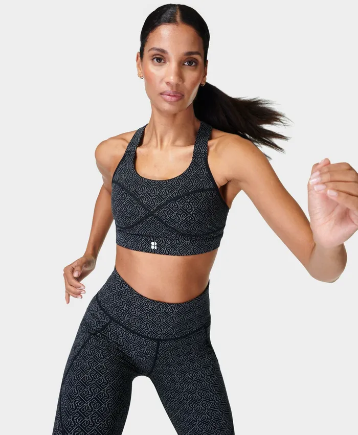 Underwear Sweaty Betty Women Power Medium Support Sports Bra Black Chain Reflective Print