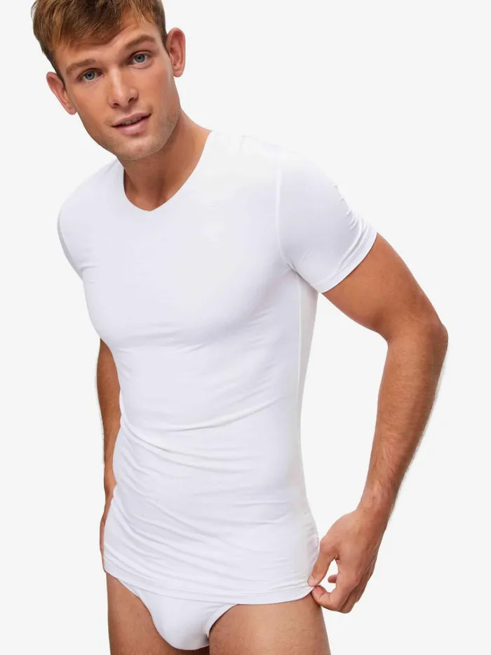 Underwear TShirts Men Derek Rose Underwear VNeck TShirt Alex Micro Modal Stretch White