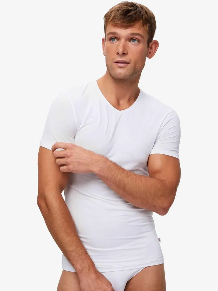 Underwear TShirts Men Derek Rose Underwear VNeck TShirt Alex Micro Modal Stretch White
