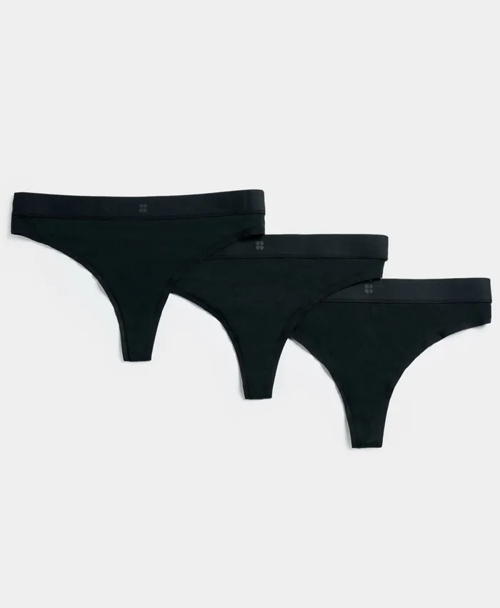 Underwear Women Sweaty Betty Sundown Soft Cotton Thong 3 Pack Black