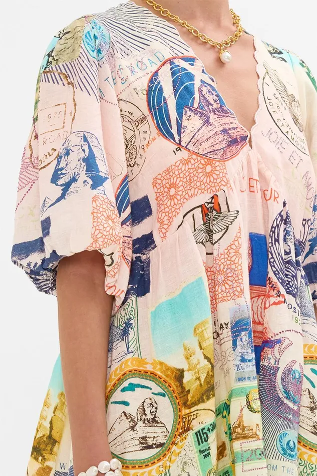 V NECK PUFF SLEEVE SHORT DRESS HAUTE PASSPORT Haute Passport Womens Camilla Dresses