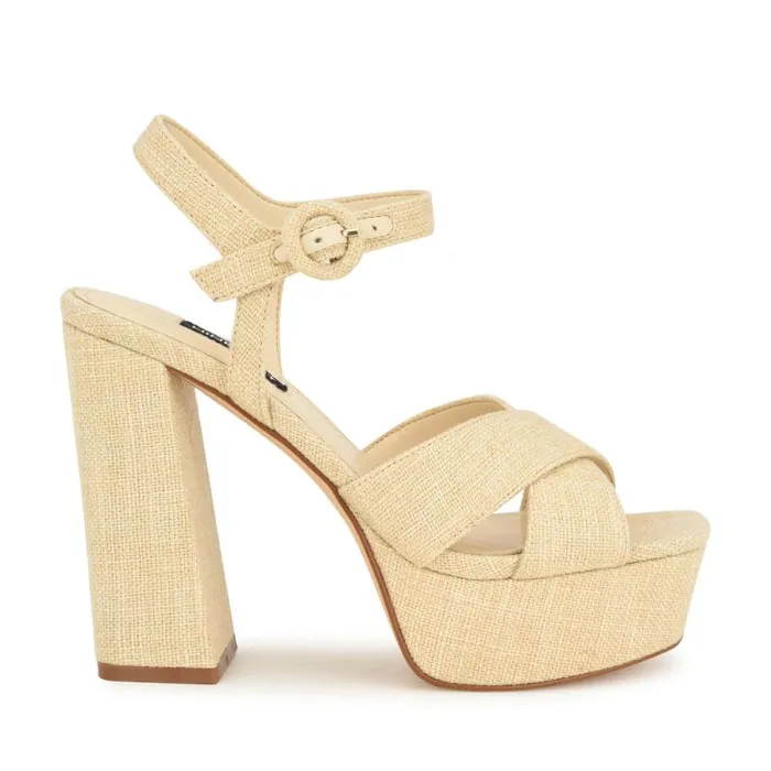 Vallen Strappy Platform Sandals Natural Raffia Women Nine West Sandals