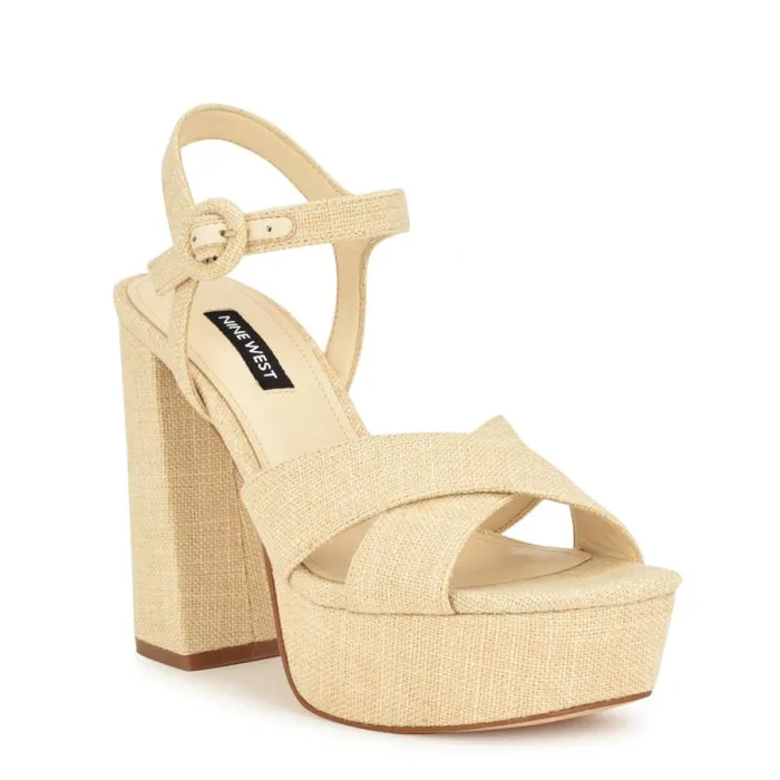 Vallen Strappy Platform Sandals Natural Raffia Women Nine West Sandals Vallen Strappy Platform Sandals Natural Raffia Women Nine West Sandals