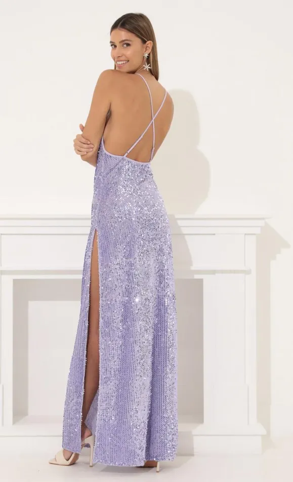Velvet Sequin Maxi Dress Purple Women LUCY IN THE SKY Maxi Dresses