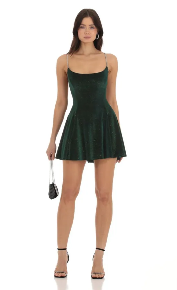 Velvet Shimmer ALine Dress Green Women LUCY IN THE SKY Mini Dresses Velvet Shimmer ALine Dress Green Women LUCY IN THE SKY Mini Dresses