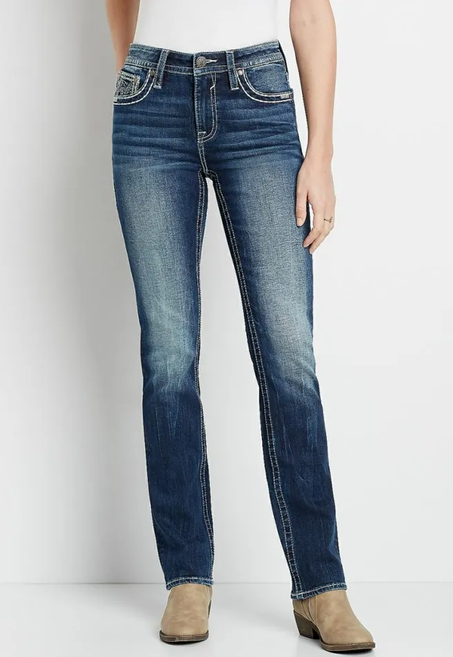 Vigoss High Rise Dark Wash Thick Stitch Straight Leg Jean Women Maurices Jeans