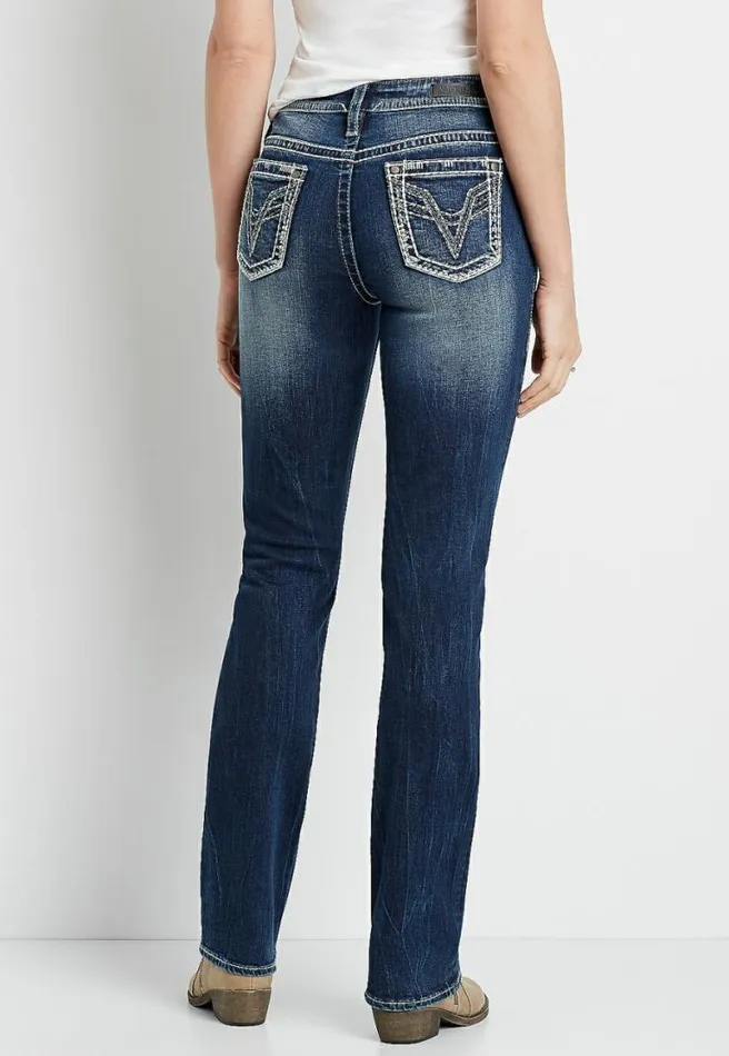 Vigoss High Rise Dark Wash Thick Stitch Straight Leg Jean Women Maurices Jeans