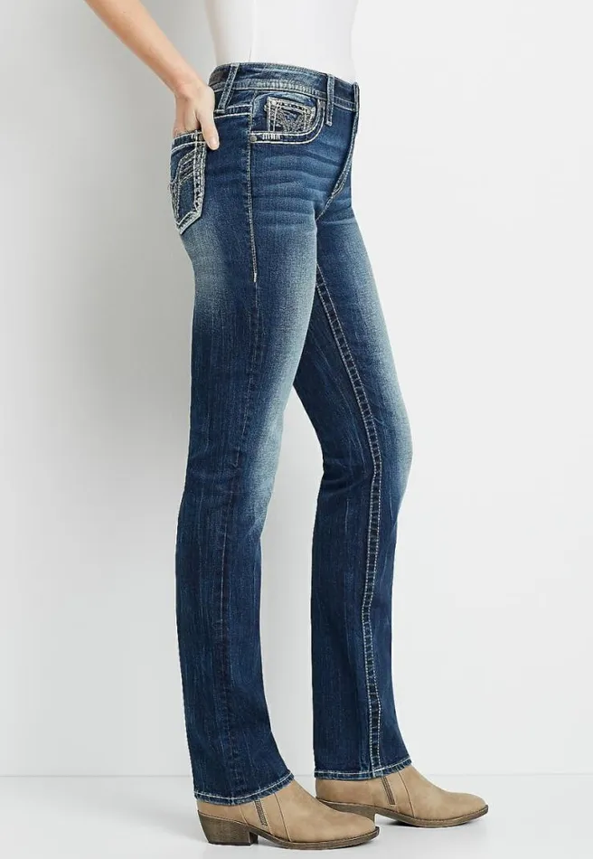Vigoss High Rise Dark Wash Thick Stitch Straight Leg Jean Women Maurices Jeans