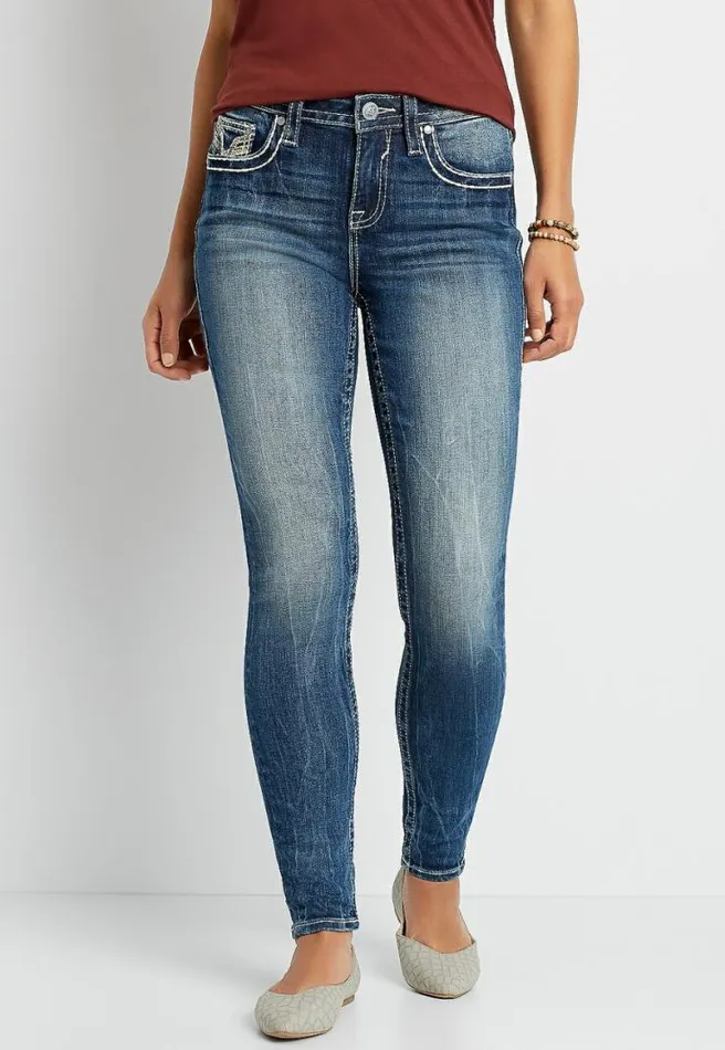 Vigoss High Rise Medium Gold Stitch Skinny Jean Women Maurices Jeans