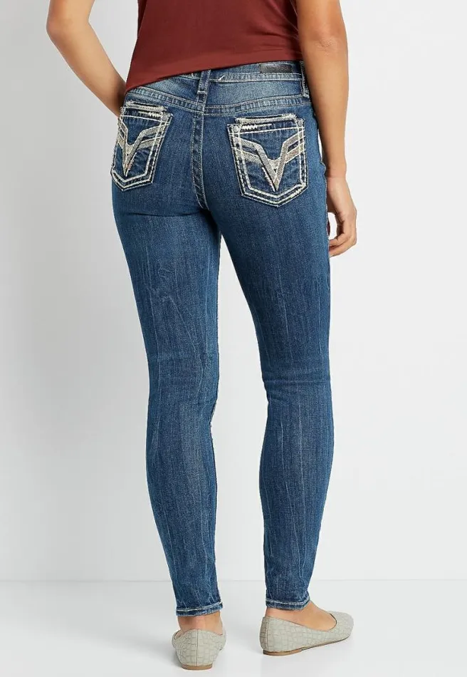 Vigoss High Rise Medium Gold Stitch Skinny Jean Women Maurices Jeans