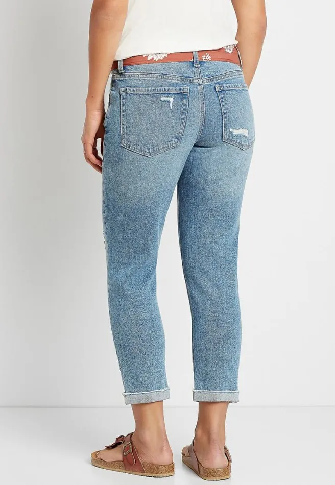 Vintage Destructed Belted Boyfriend Cropped Jean Women Maurices Bottoms