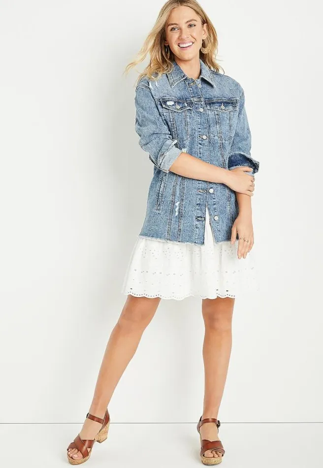 Vintage Girlfriend Ripped Denim Jacket Women Maurices Tops