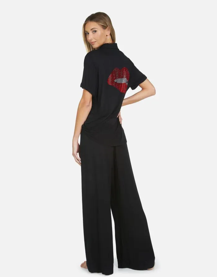 Waverly X Crystal Biting Lip Black Women Lauren Moshi Short Sleeve