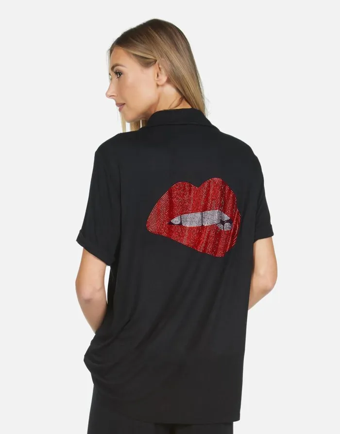 Waverly X Crystal Biting Lip Black Women Lauren Moshi Short Sleeve