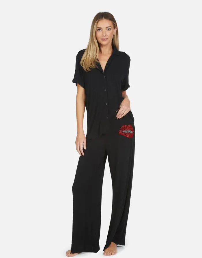 Waverly X Crystal Biting Lip Black Women Lauren Moshi Short Sleeve