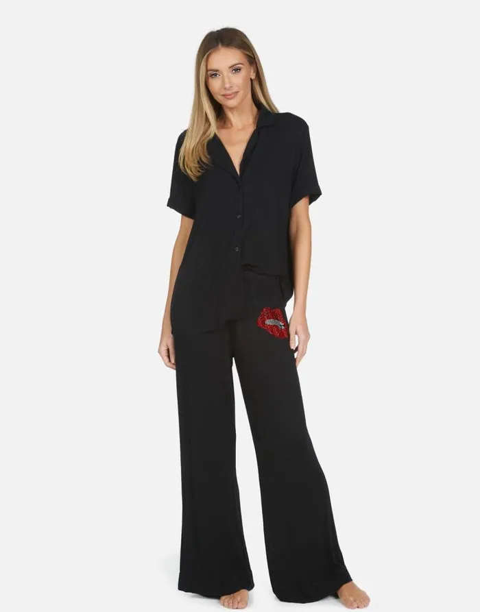 Waverly X Crystal Biting Lip Black Women Lauren Moshi Short Sleeve