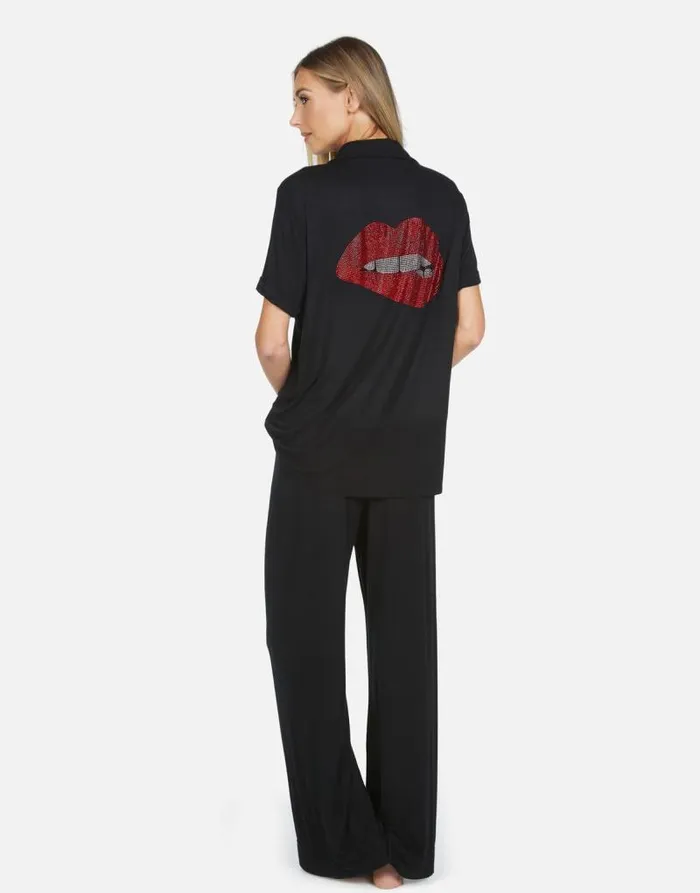 Waverly X Crystal Biting Lip Black Women Lauren Moshi Short Sleeve