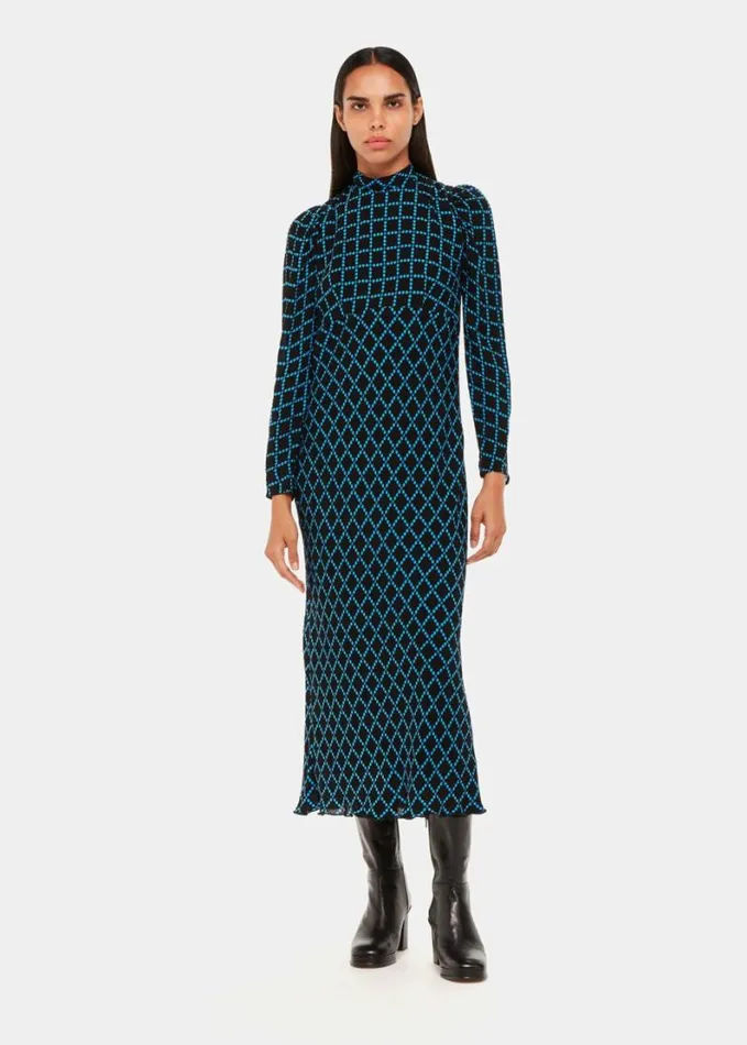 Whistles Abacus Check High Neck Dress Bluemulti Women Dresses