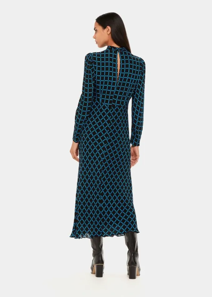 Whistles Abacus Check High Neck Dress Bluemulti Women Dresses