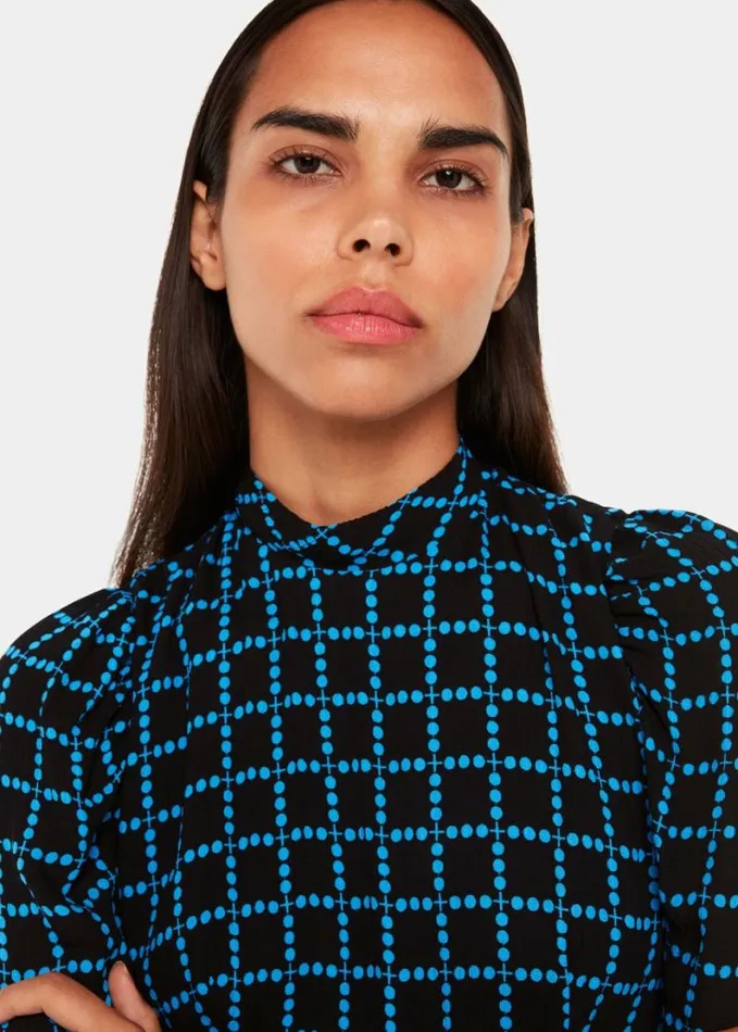 Whistles Abacus Check High Neck Dress Bluemulti Women Dresses