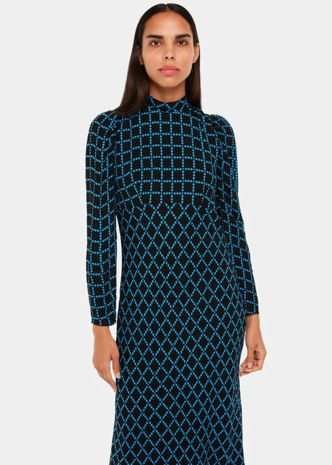 Whistles Abacus Check High Neck Dress Bluemulti Women Dresses