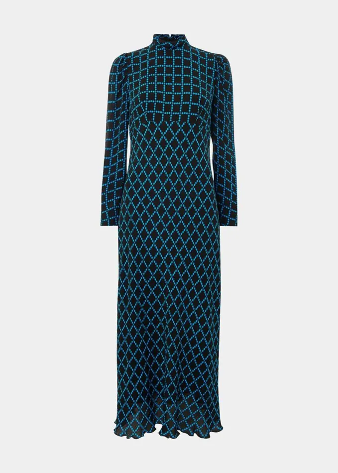 Whistles Abacus Check High Neck Dress Bluemulti Women Dresses