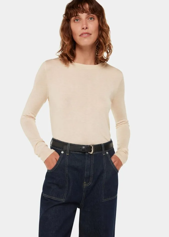 Whistles Annie Sparkle Crew Neck Ivory Women Sweaters and Cashmere