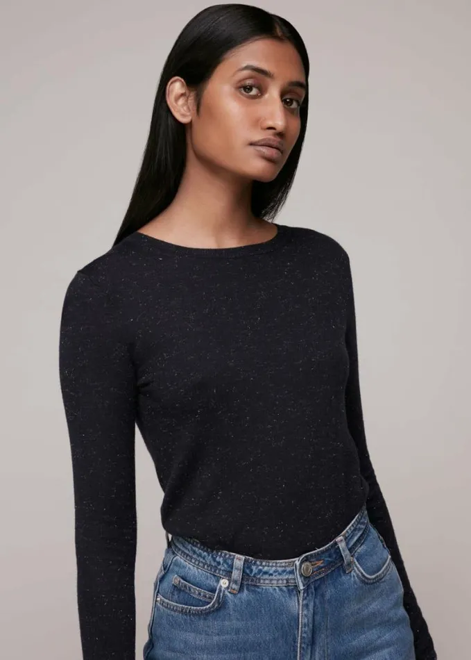 Whistles Annie Sparkle Knit Navy Women Sweaters and Cashmere