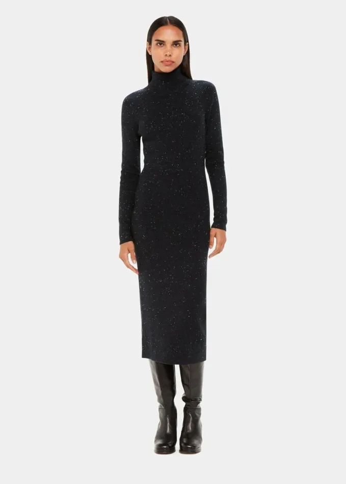Whistles Annie Sparkle Roll Neck Dress Black Women Dresses