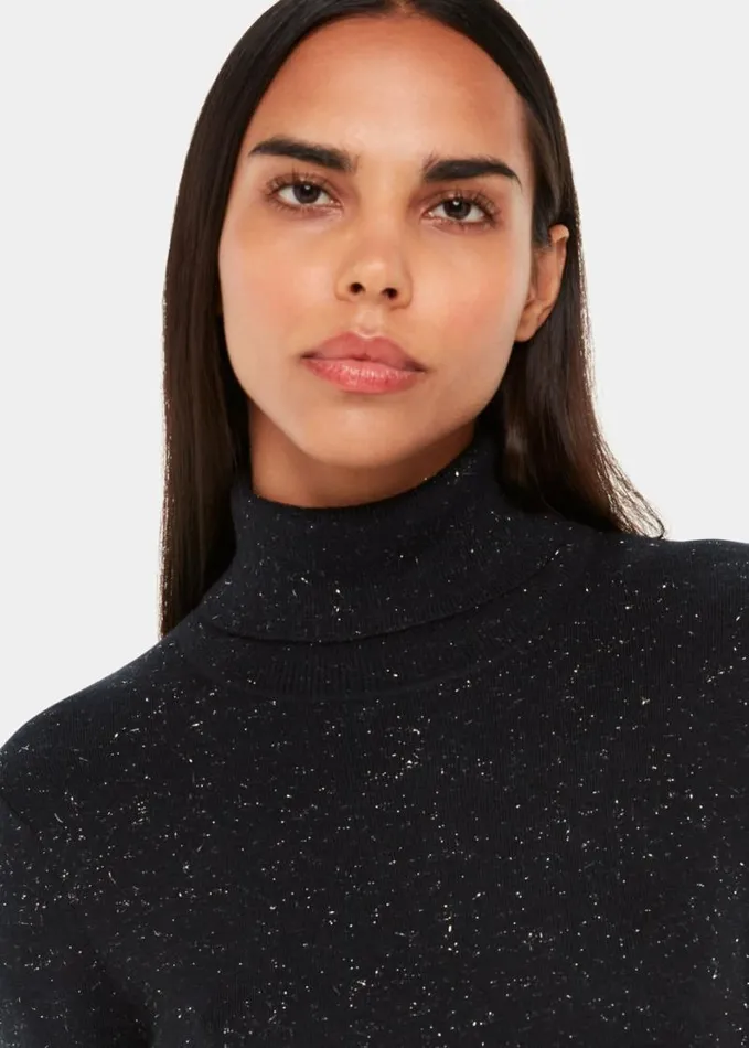 Whistles Annie Sparkle Roll Neck Dress Black Women Dresses