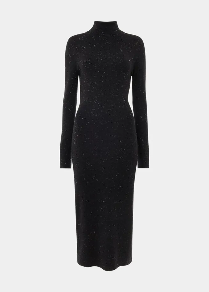 Whistles Annie Sparkle Roll Neck Dress Black Women Dresses