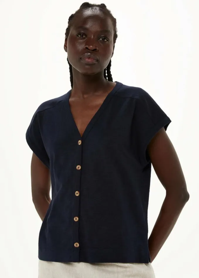 Whistles Aubrie Button Through Top Navy Women Tops