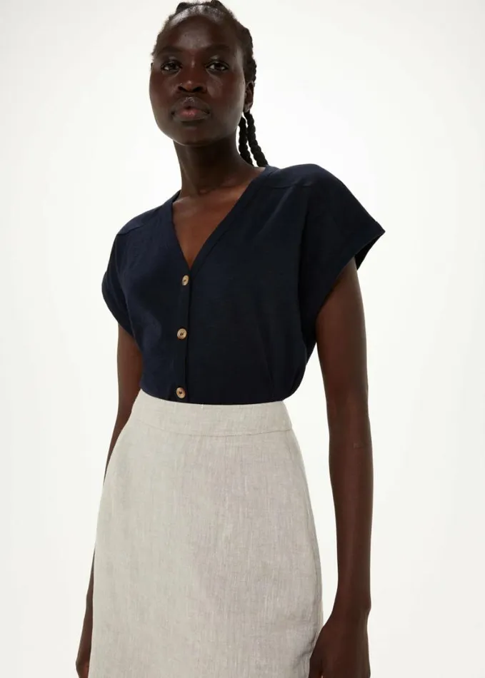 Whistles Aubrie Button Through Top Navy Women Tops