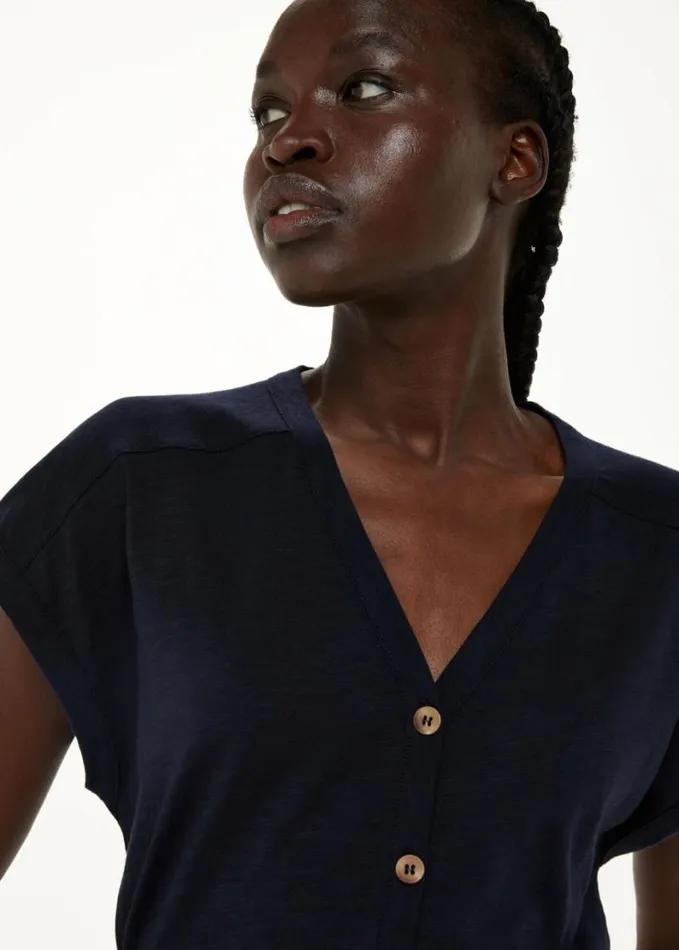 Whistles Aubrie Button Through Top Navy Women Tops