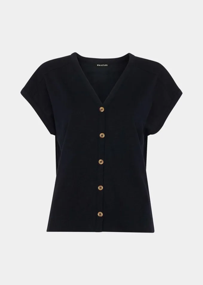 Whistles Aubrie Button Through Top Navy Women Tops