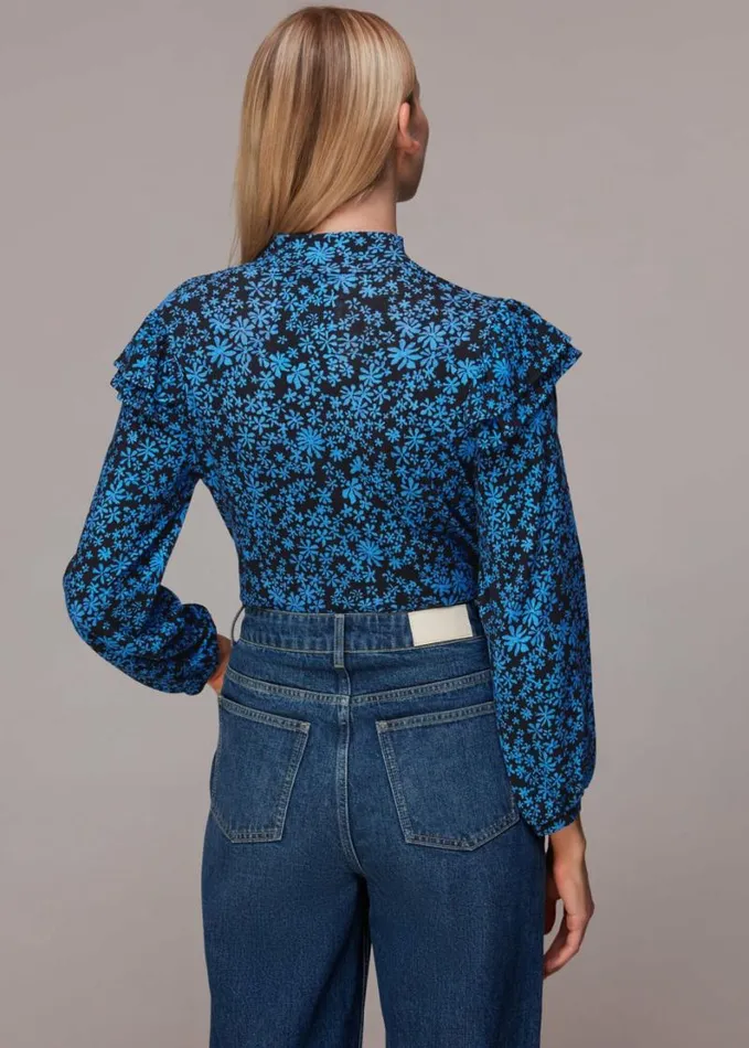 Whistles Boho Frill Shoulder Jersey Top Bluemulti Women Tops