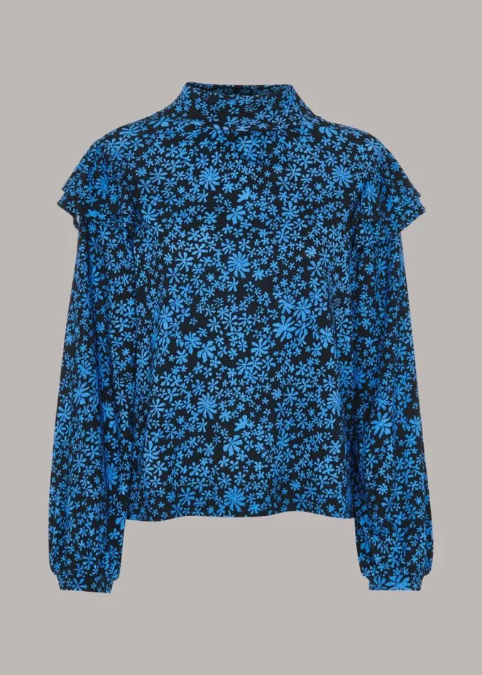 Whistles Boho Frill Shoulder Jersey Top Bluemulti Women Tops