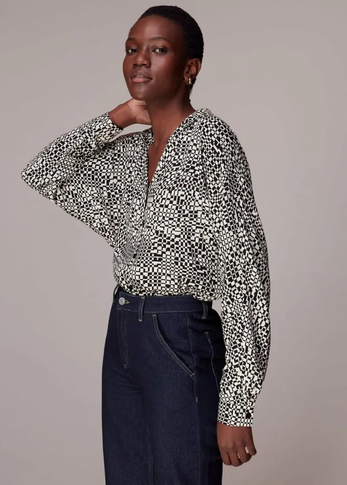 Whistles Checkerboard Ramona Blouse Multicolour Women Tops