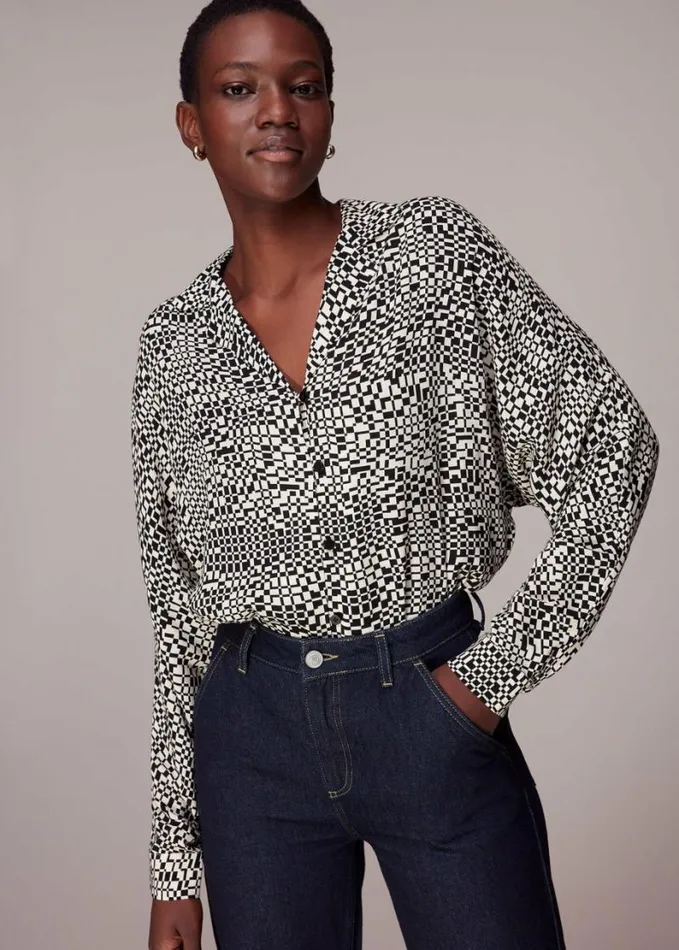 Whistles Checkerboard Ramona Blouse Multicolour Women Tops