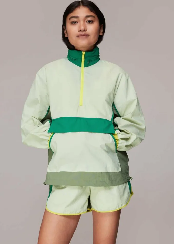Whistles Colour Block Anorak Greenmulti Women Coats and Jackets
