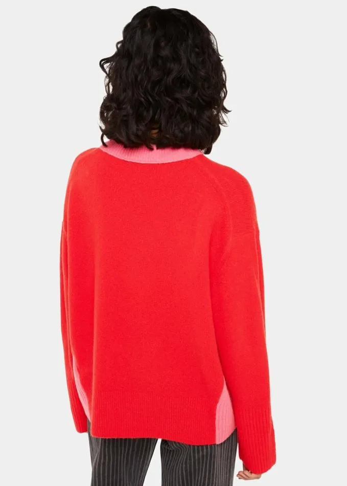 Whistles Colour Block Crew Neck Knit Redmulti Women Sweaters and Cashmere